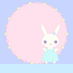 Vector cute white bunny girl in the style of Kawaii with circle for your text