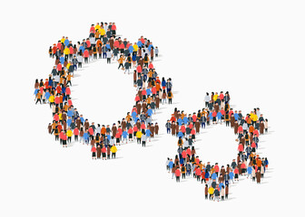 Large group of people in the form of gear.