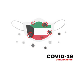 Medical face mask with symbol of Kuwait flag to protect Kuwaiti people from coronavirus or Covid-19, virus outbreak protecton concept, sign symbol background, vector illustratioin.