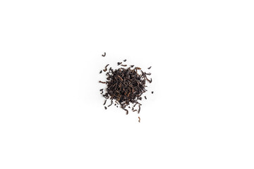 different sorts of black or green tea in bulk  on a white background close-up isolated