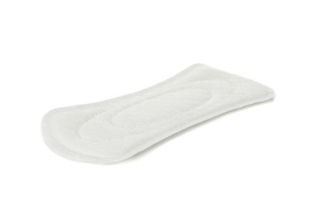 Fototapeta na wymiar Used sanitary pad isolated on white background, close up