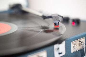 Vintage record player on the  table. - Image