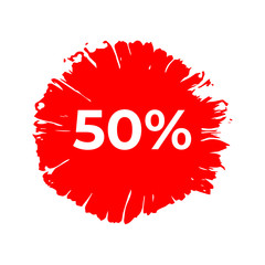 50% discount banner with ink blot design template. Manually drawn with monochrome vector isolated illustration.