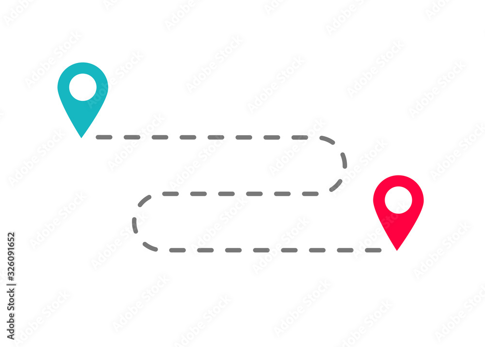 Poster travel location position or direction route with pin map pointer as navigational path or way guide v