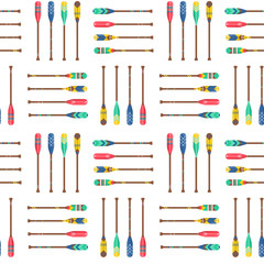 Seamless pattern with oars or paddles boat