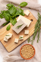 Food Without meat concept. Tofu and herbs