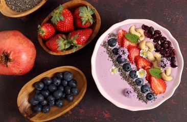 Blueberry strawberry smoothie bowl.