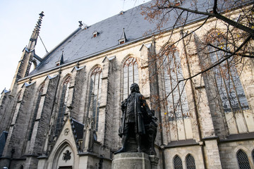 Statue of Johann Sebastian Bach near Thomaskirche St. Thomas Church in Leipzig, Germany. November...