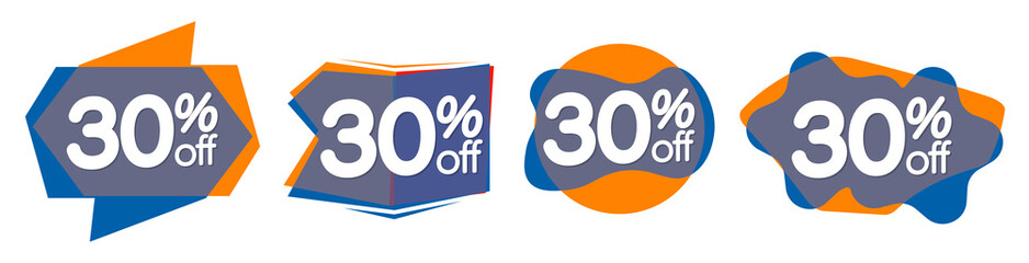 Set Sale 30% off bubble banners, discount tags design template, vector illustration