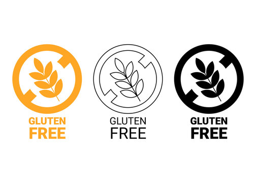 Gluten free icon. Isolated no grain symbol. Yellow, outline and black icon. Vector