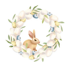 Watercolor hand painted Easter egg wreath