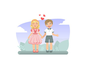 Boy And Girl Standing Holding Hands Cute Kids Back View Cartoon Vector Illustration Wall Mural Topvectors Boy And Girl Standing Holding Hands Cute Kids Back View Cartoon Vector Illustration Wall Mural Topvectors
