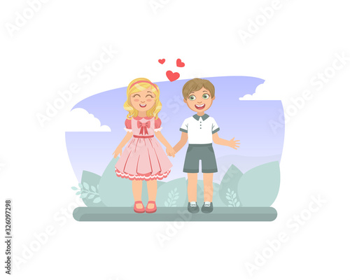 Cute Boy And Girl Holding Hands Friendship And Love Between Kids Happy Valentine Day Vector Illustration Wall Mural Topvectors Cute Boy And Girl Holding Hands Friendship And Love Between Kids Happy Valentine Day Vector Illustration Wall Mural Topvectors