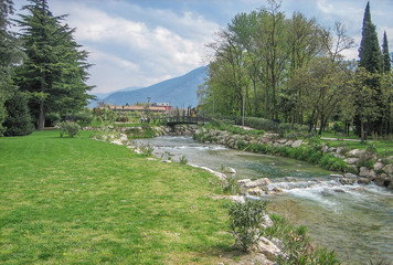riva del garda Italy, river runs into the lake of garda