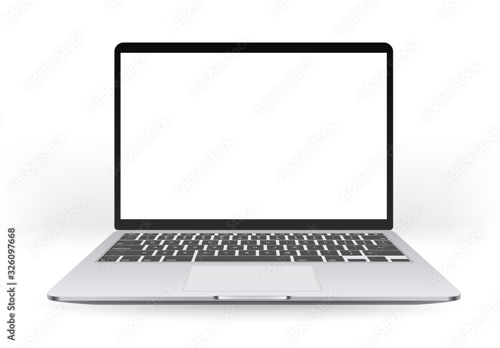 Poster modern laptop with empty screen isolated on white