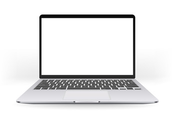 Modern laptop with empty screen isolated on white