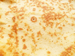 Top view pancake texture background. Pancake surface. Pancake pattern macro view. Tasty sweet dessert texture. Abstract Background. Close-up, shallow depth of field, copy space