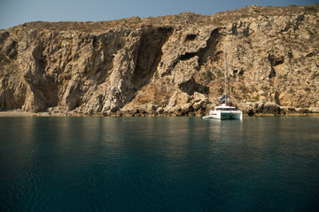 Catamaran mooring in front of Palagruža, Croatia