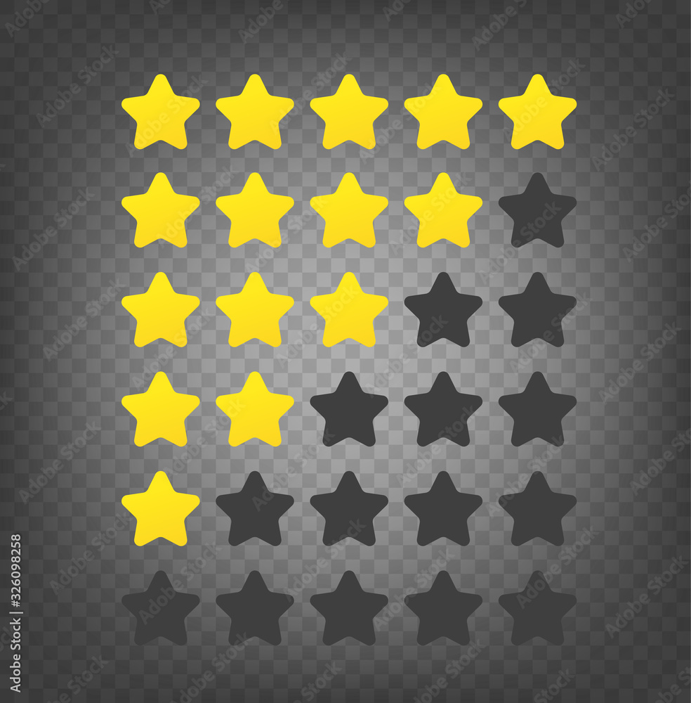 Poster gold rating stars set isolated on transparent background