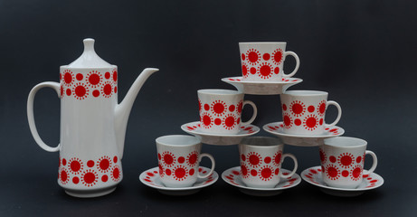 Midcentury design coffee service - porcelain coffe set with a coffeepot and cups