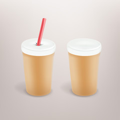 Paper coffee cup with plastic cap and tube