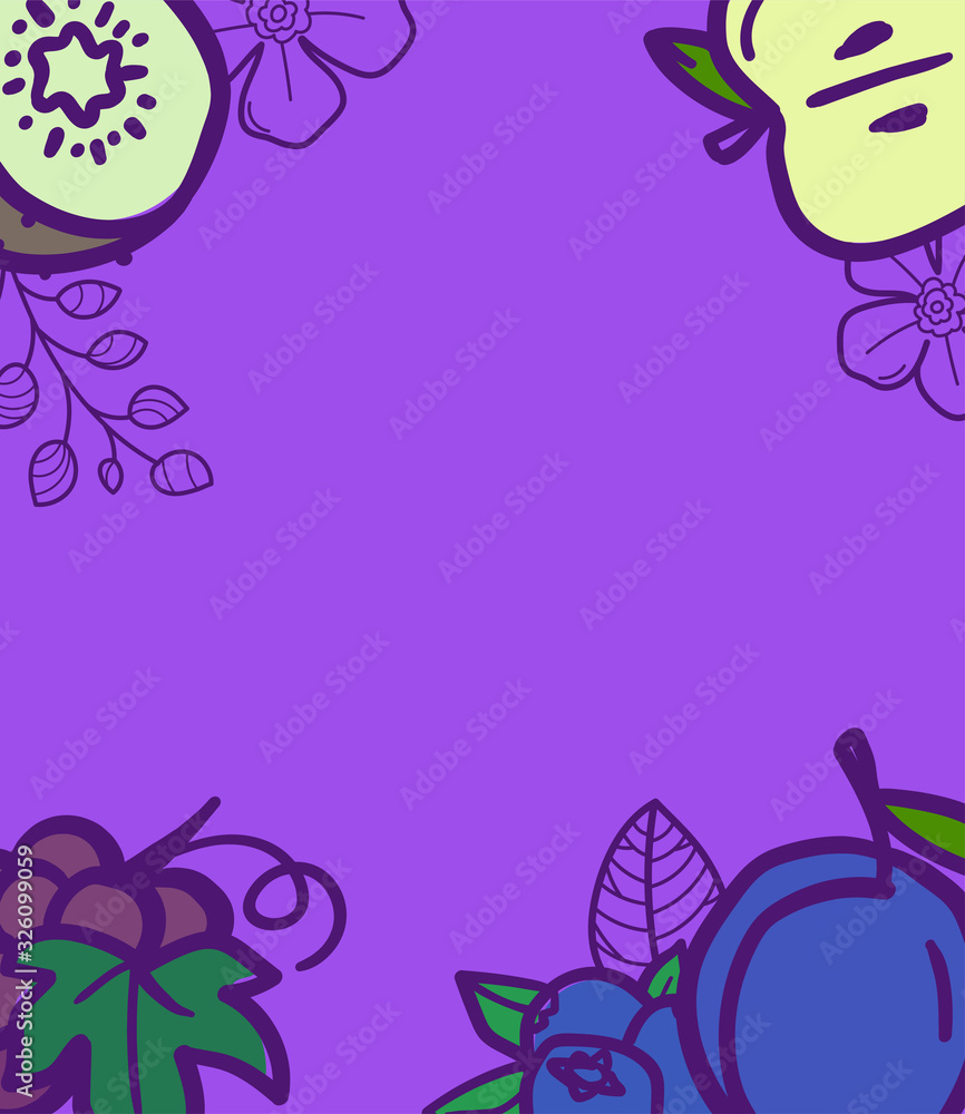 Poster summer fruits background with copy space for text. vector banner template