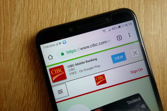 KONSKIE, POLAND - January 25, 2019: CIBC Bank USA website (www.cibc.com) displayed on smartphone