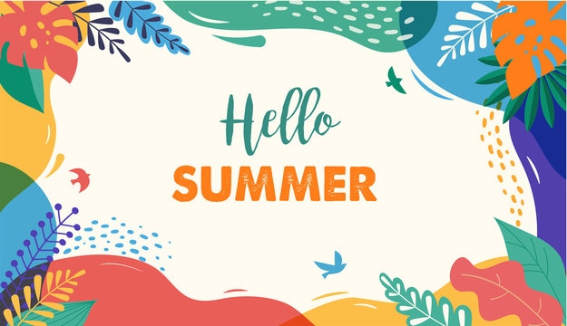 Hello Summer, festival and fair banner design with vintage colors