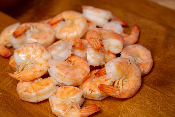 Steamed Shrimp on a wood