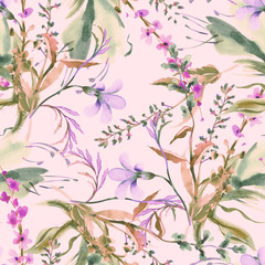 Field Flowers Seamless Pattern. Watercolor Hand Painted Background.