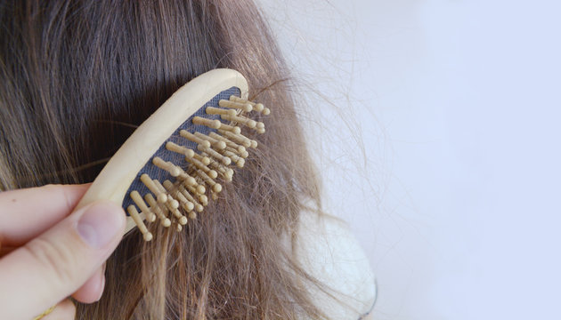 Tangled hair and comb.Daily preparation for looking nice, Copy space for text
