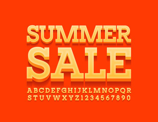 Vector bright poster Summer Sale. Modern orange Font. Trendy Alphabet Letters and Numbers