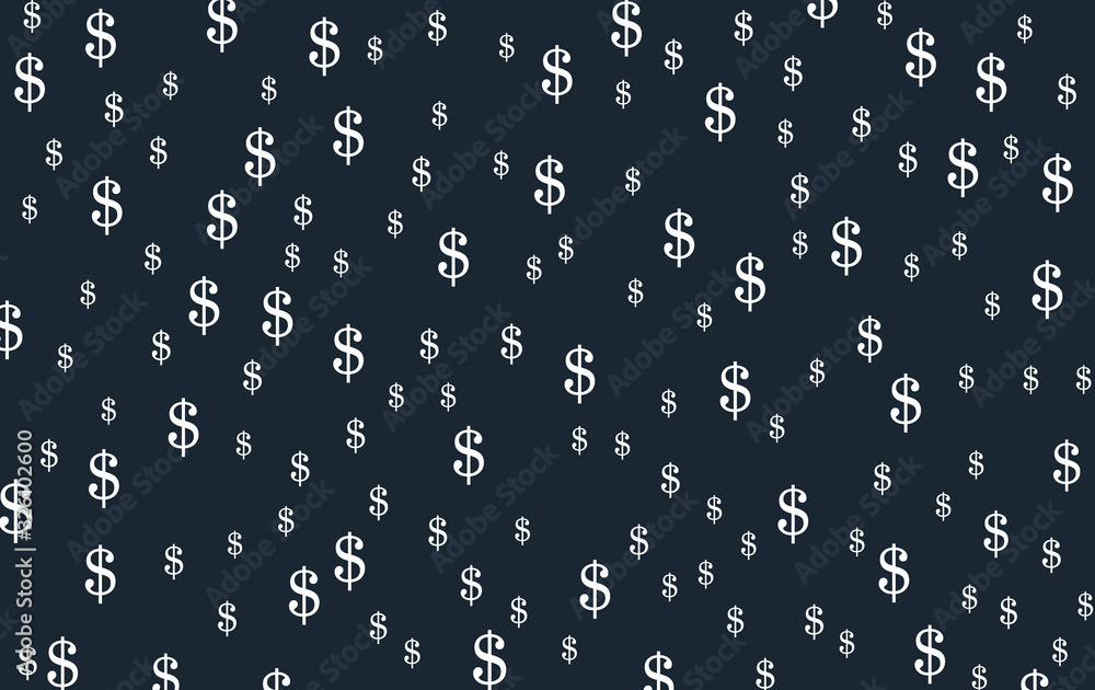 Wall mural us dollar pattern motif on the dark blue background