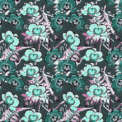 Abstract orchid flowers, seamless pattern, art.