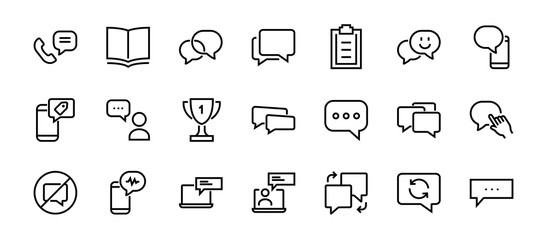 Simple set of message line vector line icons. contains icons such as conversation, SMS, notifications, group chat, and more. Editable stroke. 48x48 pixels perfect, white background