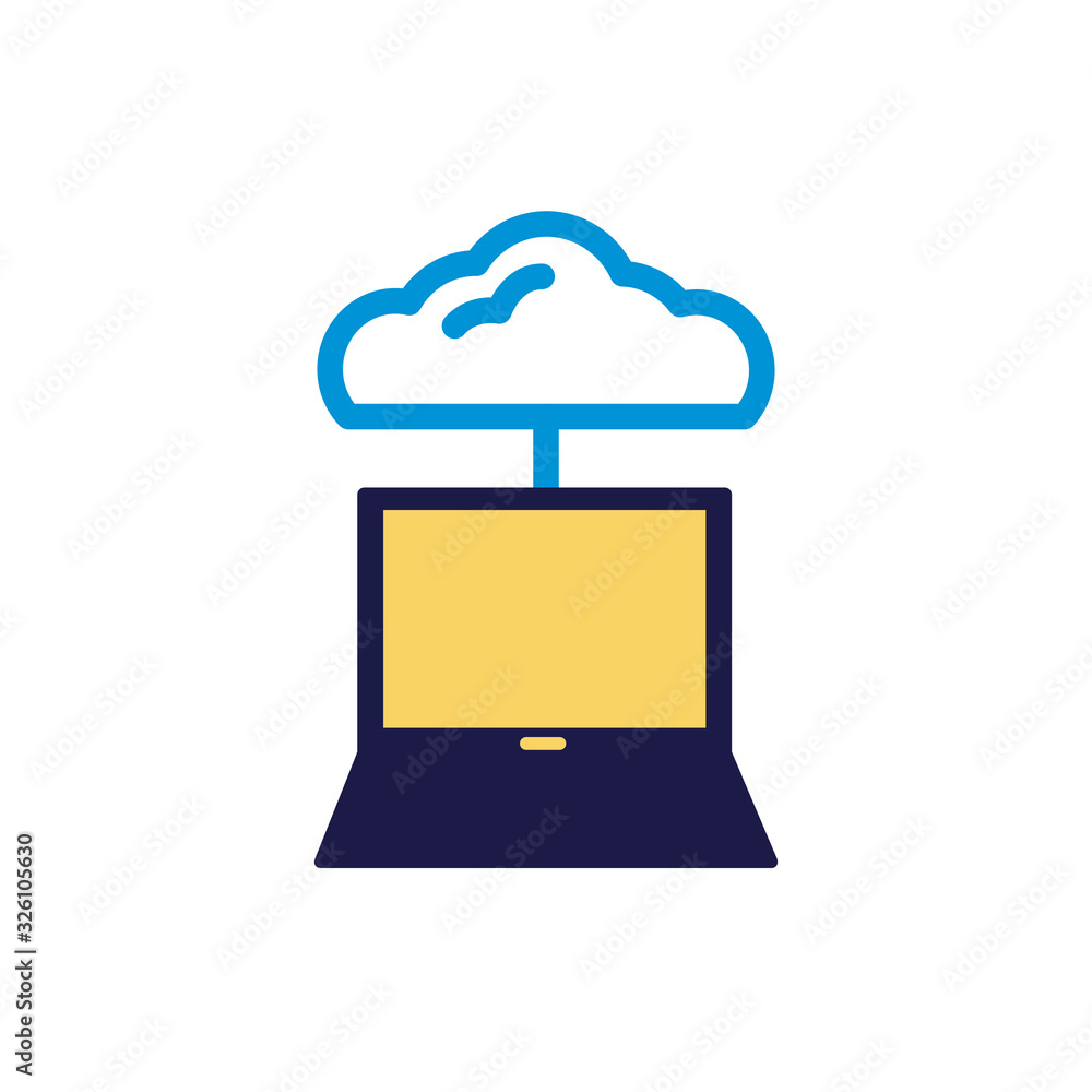 Poster cloud computing with laptop lineal color style