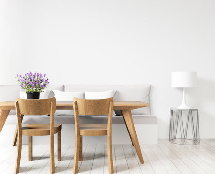 Dining Room Or Living Room Copy Space And Mock Up On White Background, Front View,3D Rendering