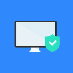 desktop with safety icon , Computer security flat design 