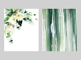 Set of watercolor cards for wedding invitations.