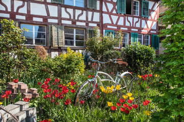 MARTHALEN, SWITZERLAND - OCTOBER 18, 2017: Traditional half-timbered house construction and its...