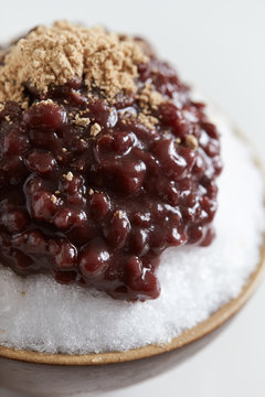 Sweet red beans shaved ice with kinako powder 