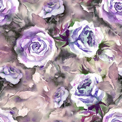 Watercolor Roses Seamless Pattern.
