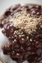 Sweet red beans shaved ice with kinako powder 