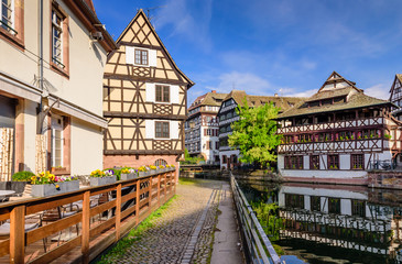 Fototapeta premium Sightseeing of France. Beautiful view of Petite France quarter. A popular attraction in Strasbourg, Alsace, France 