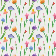 seamless pattern with wildflowers on an Easter theme, spring, grass, nature