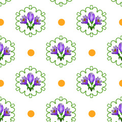 Vector abstract floral  seamless pattern with crocus floral elements.