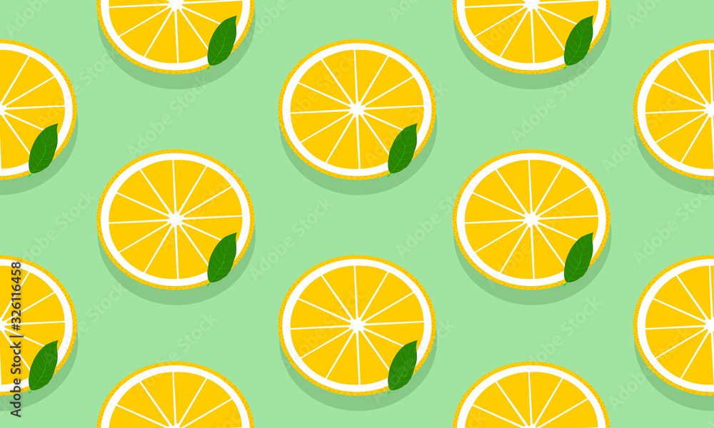 Aufkleber seamless background with slices grapefruit and leaves with shadow. vector fruit design for pattern o