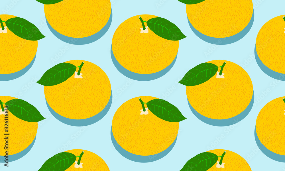 Aufkleber seamless blue background with grapefruit with shadow. vector fruit design for pattern or template.