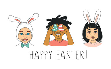 Diverse Kid's Children's heads Happy Easter Greeting card