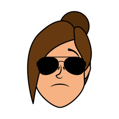 cute young woman head with sunglasses character